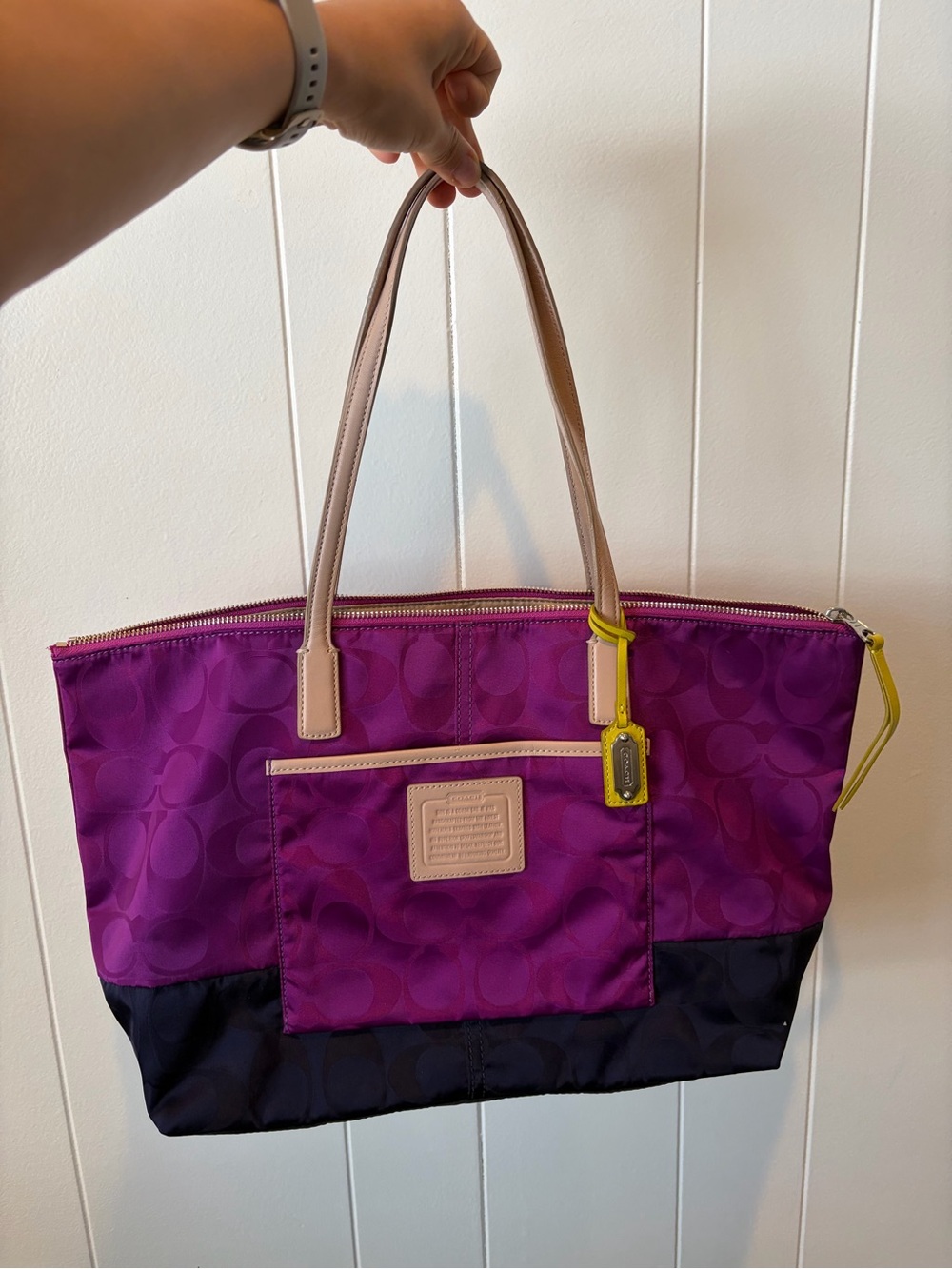Coach Purple & Navy Signature Weekender Nylon Tote